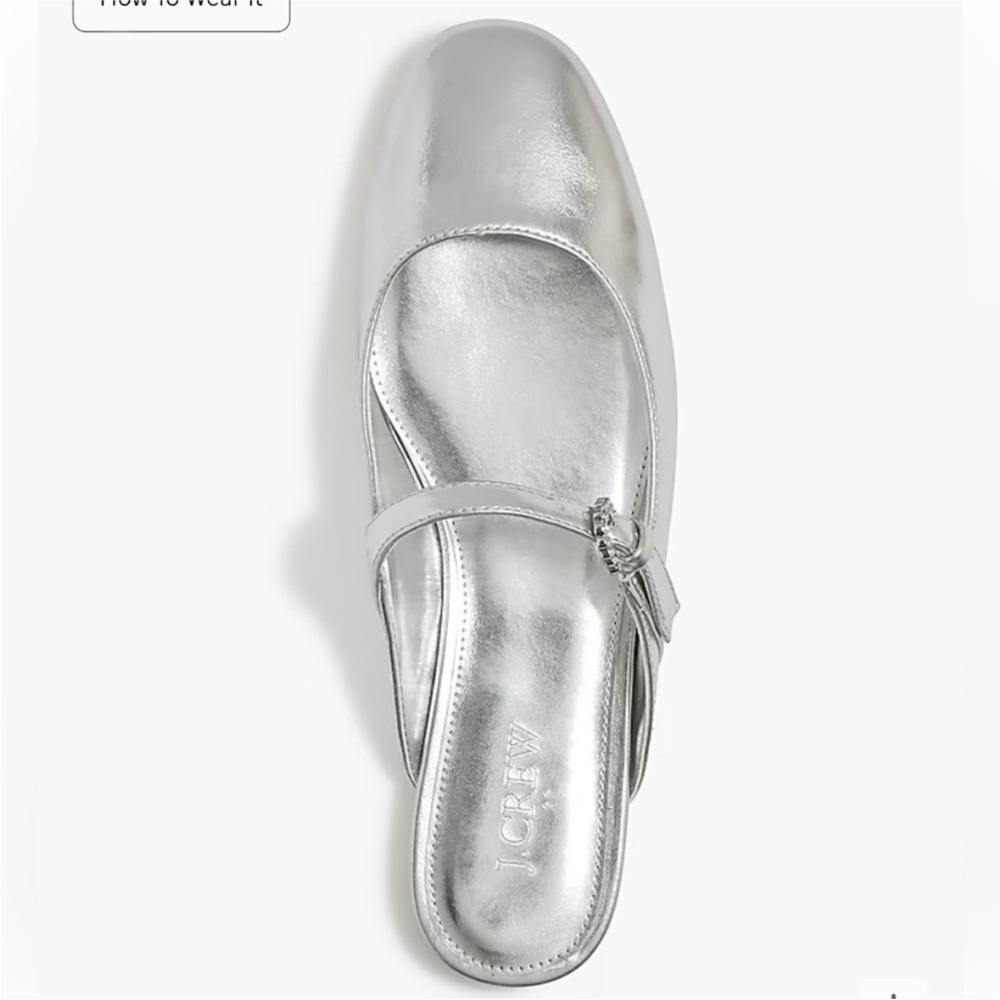 J Crew Silver Metallic Mary Jane Mules Gem Detail Size 8.5 Preppy Party Academia - Picture 2 of 9